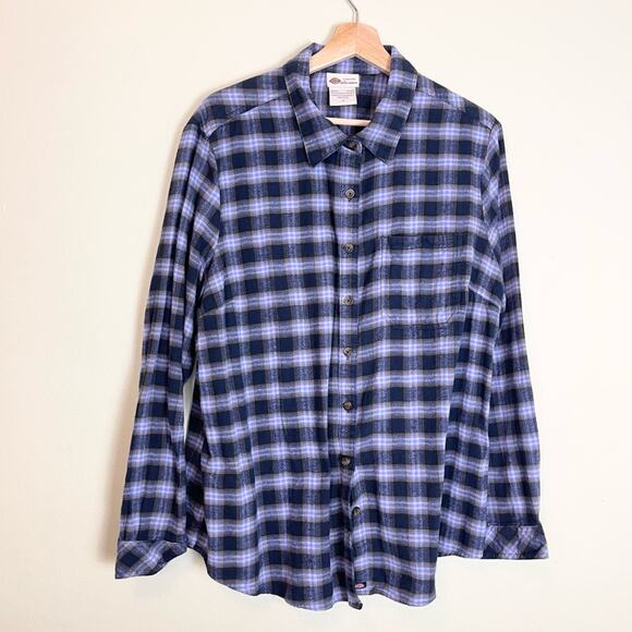 Dickies Flannel Long Sleeve Shirt Plaid woman's size 1X Purple Blue - Picture 1 of 5